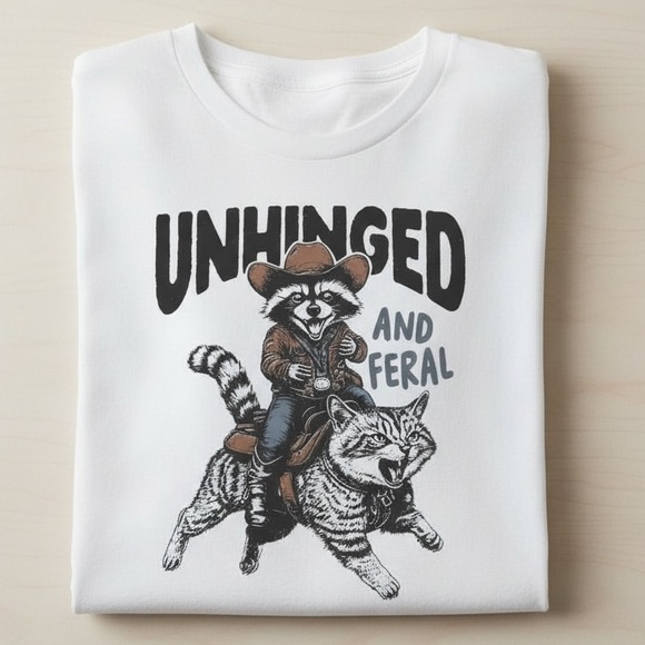 Hand Crafted Tops - Unhinged and Feral Raccoon and Cat Shirt